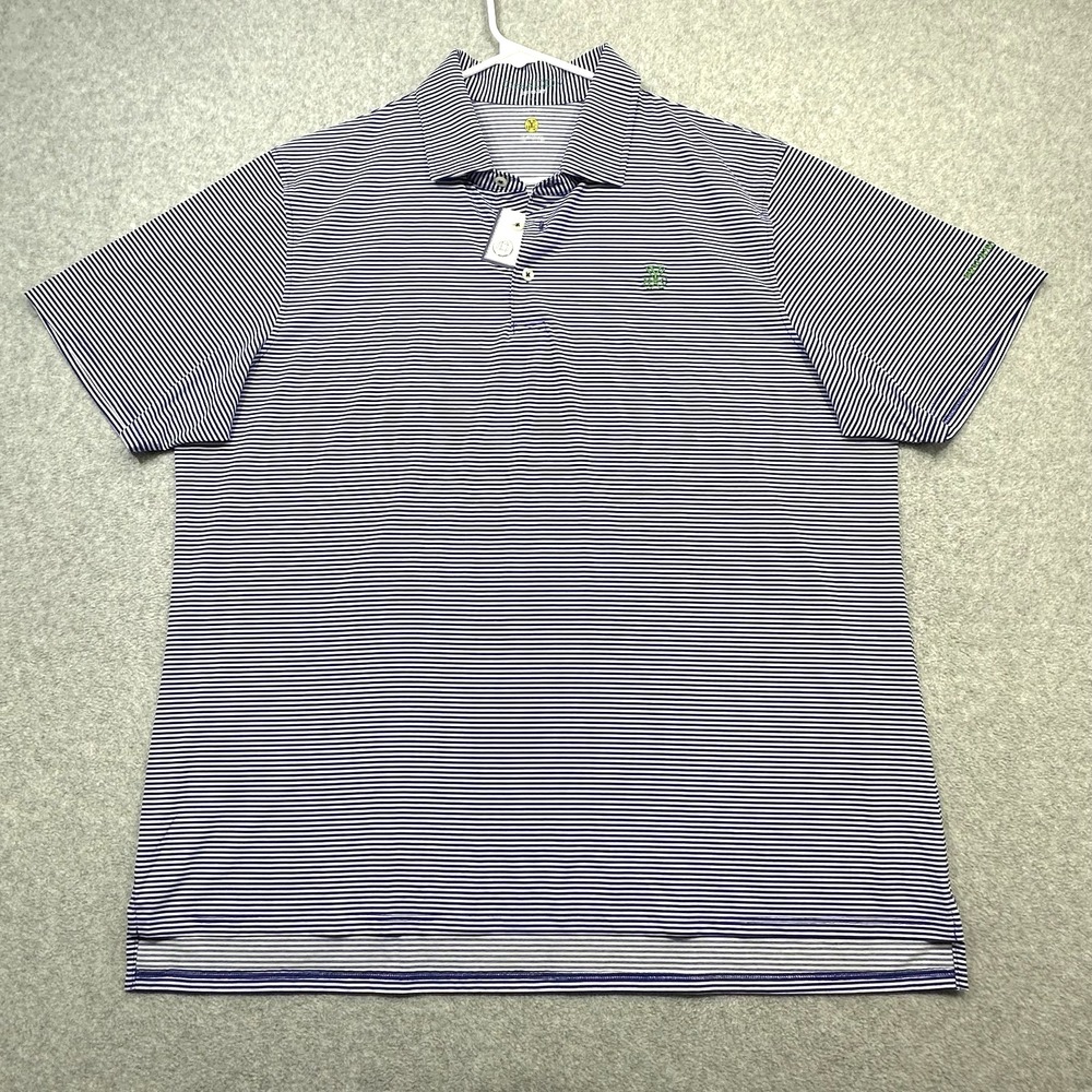 B Draddy Polo Shirt Men XL Blue Stripe Yeamans Hall Club Knockers Golf Stretch